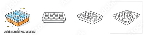 Ice cube tray vector illustration featuring a cute cartoon mix of elements in a playful and colorful style.