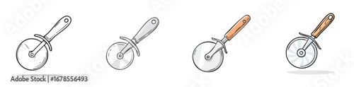 Pizza cutter vector illustration featuring a cute cartoon mix of elements in a playful and colorful style.