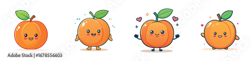 Apricot vector set of cute cartoon-style characters with arms, legs, and expressive faces.