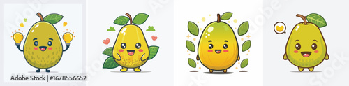 Jackfruit vector set of cute cartoon-style characters with arms, legs, and expressive faces.
