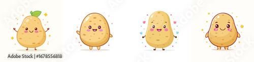 Potato vector set of cute cartoon-style characters with arms, legs, and expressive faces.