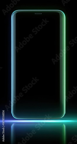 Futuristic phone with glowing, vibrant teal and aqua accents