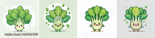 Watercress vector set of cute cartoon-style characters with arms, legs, and expressive faces.