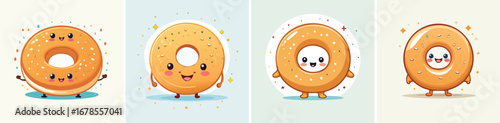 Bagel vector bundle of adorable cartoon characters combined into a fun and creative set.