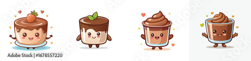 Chocolate Mousse vector set of cute cartoon-style characters with arms, legs, and expressive faces.