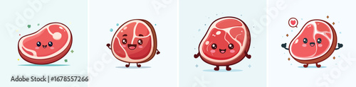 Beef Steak vector set of cute cartoon-style characters with arms, legs, and expressive faces.