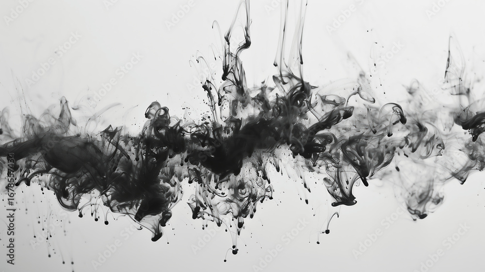 Obraz premium Abstract Ink Explosions in Water: Minimalist Grey Scale Digital Art