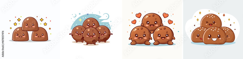 Fototapeta premium Chocolate Truffles vector bundle of adorable cartoon characters combined into a fun and creative set.