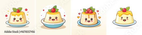 Panna Cotta vector set of cute cartoon-style characters with arms, legs, and expressive faces.