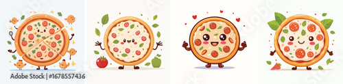 BBQ Chicken Pizza vector set of cute cartoon-style characters with arms, legs, and expressive faces.