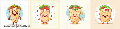 Chicken Shawarma vector set of cute cartoon-style characters with arms, legs, and expressive faces.