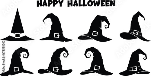 Collection of witch hats for halloween, perfect for adding a spooky touch to your designs and celebrating the season