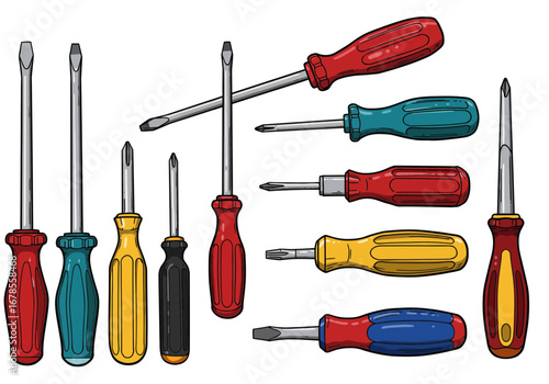 Professional set of colorful screwdrivers ready for any repair or DIY project