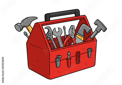 Red toolbox brimming with essential tools ready for any repair or DIY project, a symbol of preparedness and skill.