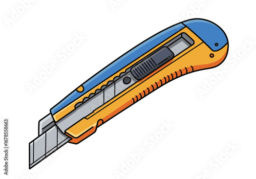 Sharp utility knife with blue and orange handle for precise cutting and crafting projects