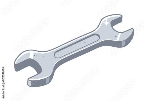 Shiny silver combination wrench tool, essential for repairs, maintenance, and DIY projects.