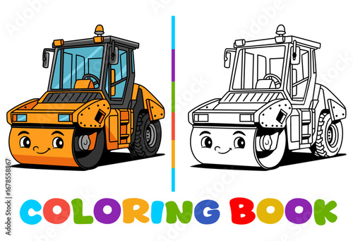 truck construction themed coloring book illustration for kids