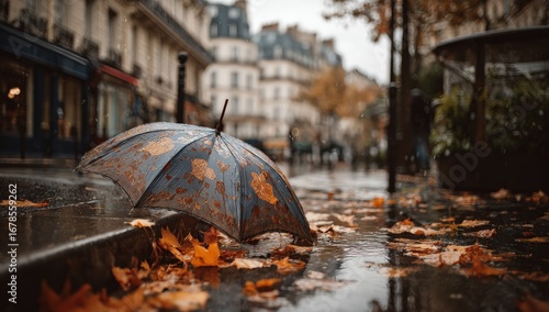 Fototapeta Naklejka Na Ścianę i Meble -  Rainy Autumn Street Scene