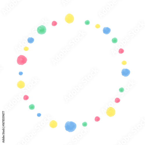 カラフルな水彩水玉模様の丸いフレーム