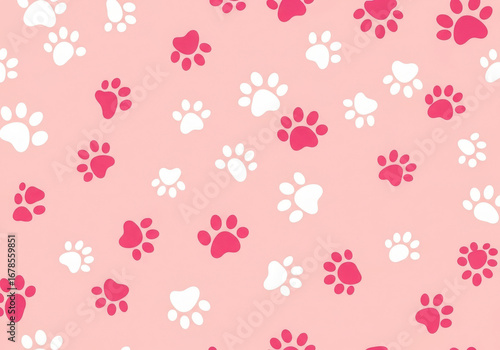 Cute pink paw print pattern seamless background for pets