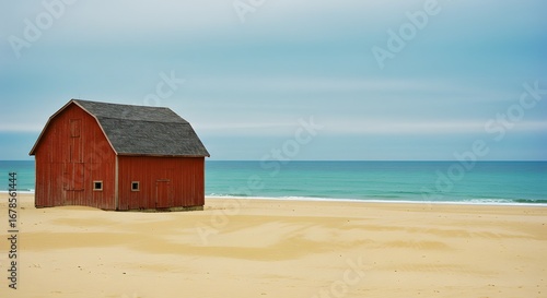 Red barn beach ocean scene