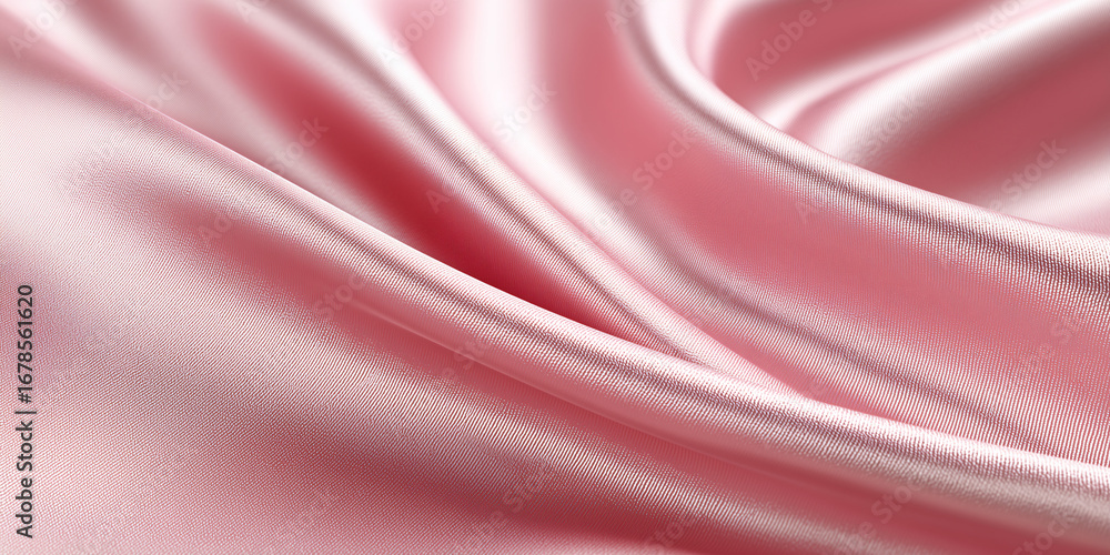 Obraz premium Elegant pink satin fabric draped in luxurious folds. The smooth, silky texture shimmers, creating a sense of opulence and sophistication