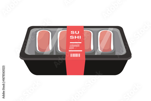 Sushi takeout container. Sushi packaging. Takeaway food.