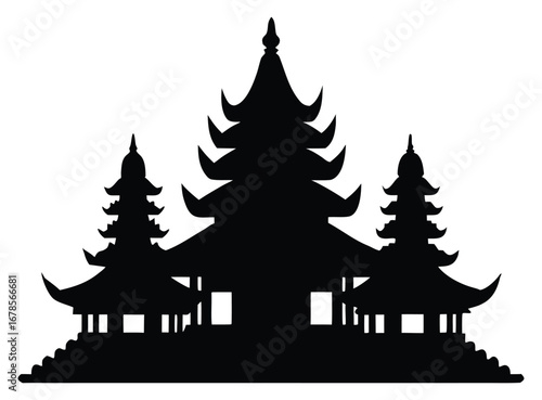 Silhouette of Balinese Temple Pagodas Spiritual Architecture and Cultural Heritage Symbol