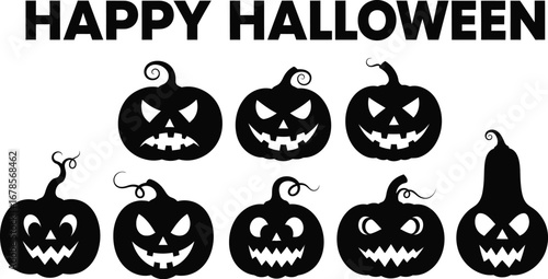 Happy halloween vector illustration with pumpkins for greeting card or party invitation, spooky and scary design