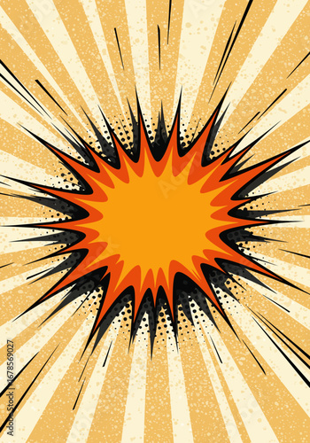 Comic Book Style Explosion with Orange Center and Black Spikes.