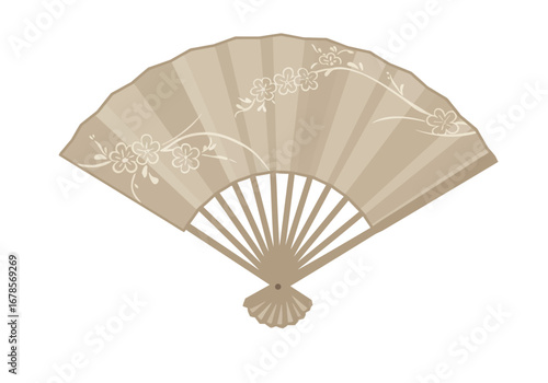 Beige folding fan with flower design