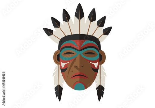 Face mask painted face headdress with feathers