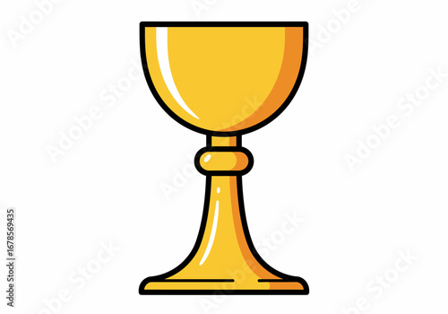 Gold chalice with black outline curved bowl pedestal base on a white background