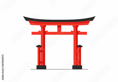 Red torii gate with a black roof and base traditional Japanese architecture