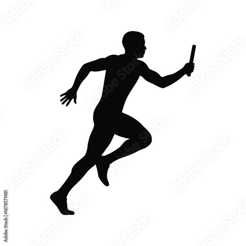 Silhouette of a male runner in a relay race, representing teamwork, speed, and sports competition