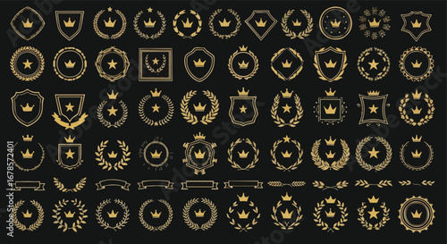 Elevate your brand with these elegant golden crowns and laurel wreath vector graphics