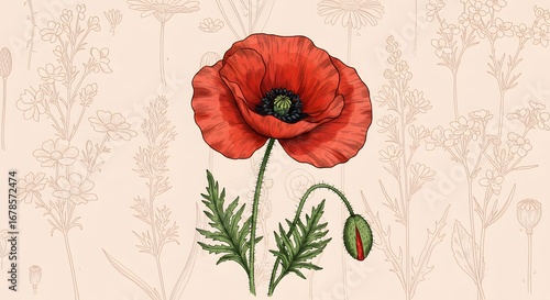 Red poppy flower illustration
