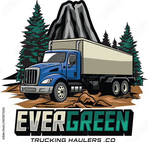 Detailed illustration of truck transportation with nature background
