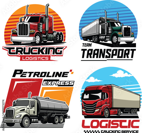 Set illustration of truck in detailed vector style