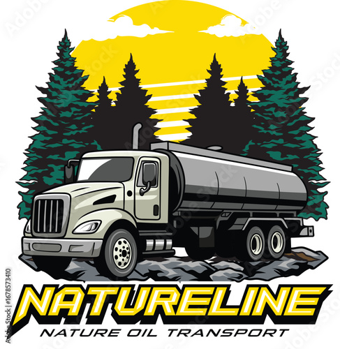 Detailed illustration of truck transportation with nature background