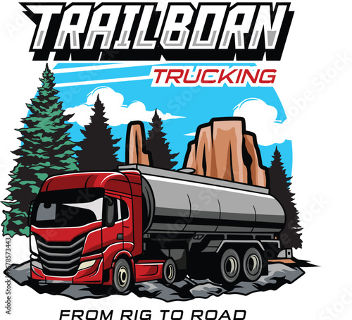 Detailed illustration of truck transportation with nature background