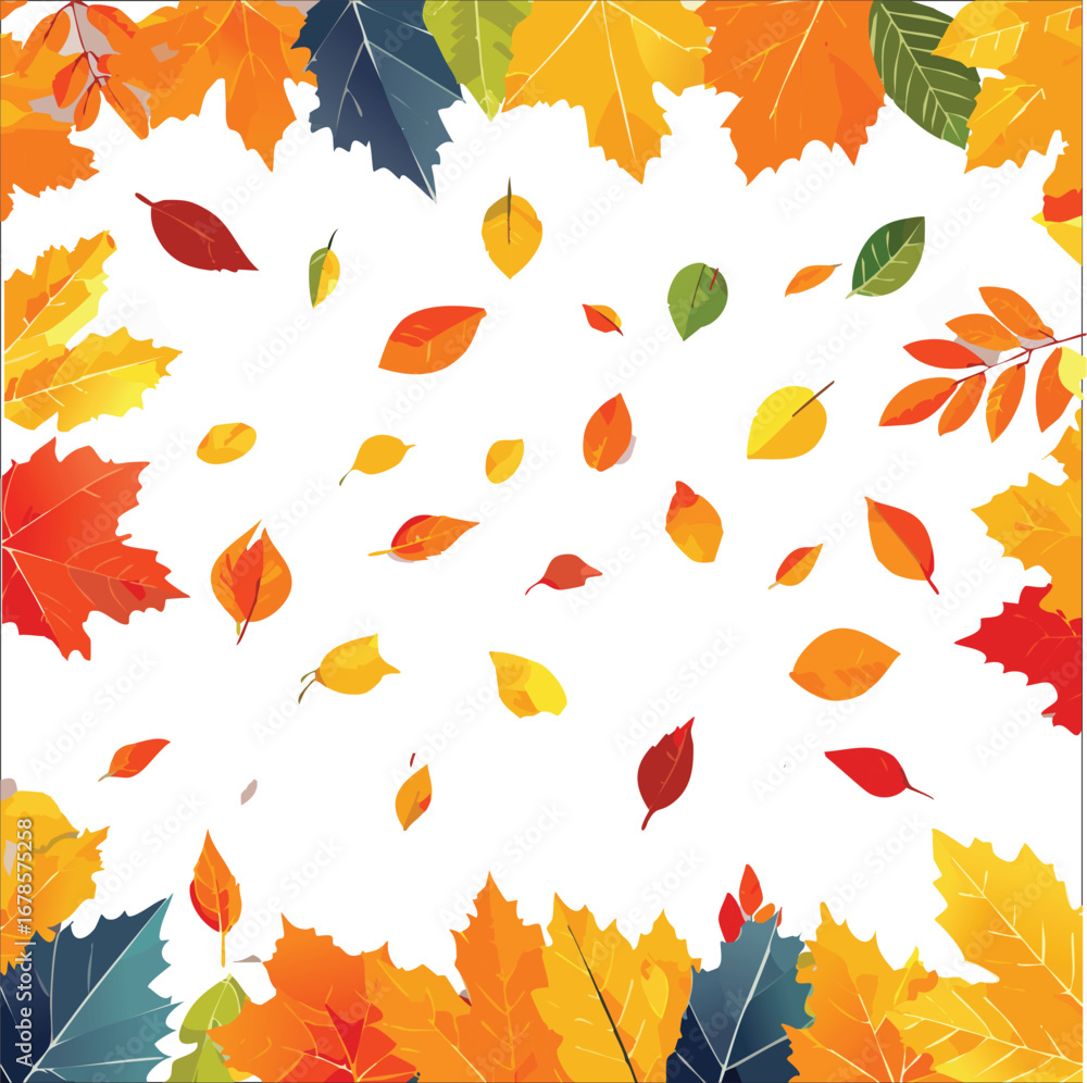 Obraz premium Autumn abstract colorful Background. Fall season and Thanksgiving theme. Editable vector templates with leaves and geometric pattern. Nature elements for poster, banner, cover, card, Sale, advertising