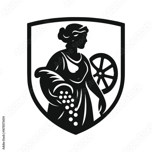 Demeter Goddess Silhouette in Shield Logo Design Isolated on Transparent Background, generative ai