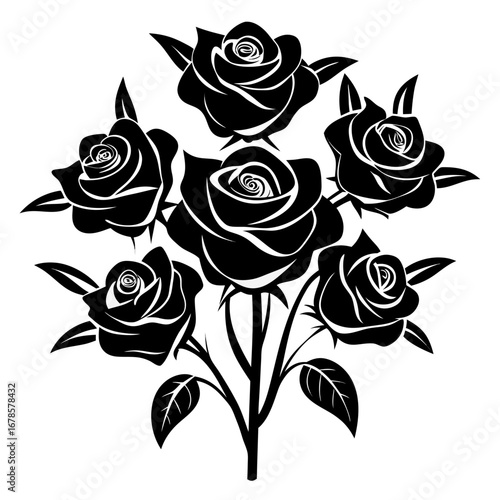 Mystic Roses Bundle Black Silhouette Vector Illustration on White Background