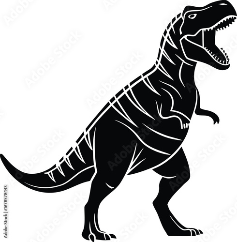 Roaring tyrannosaurus rex dinosaur flat vector icon silhouette