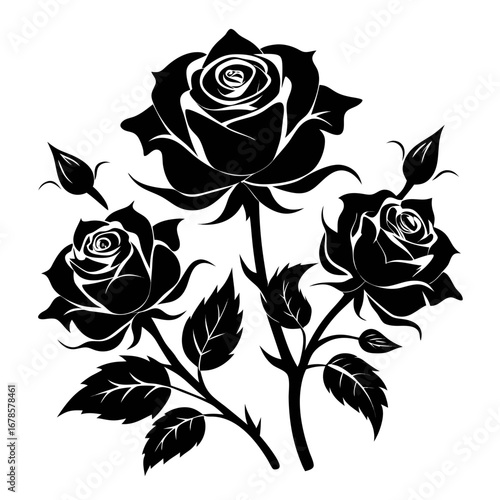Mystic Roses Bundle Black Silhouette Vector Illustration on White Background