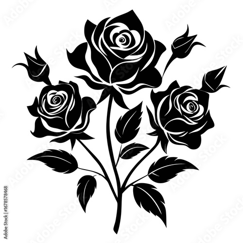 Mystic Roses Bundle Black Silhouette Vector Illustration on White Background