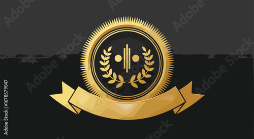 Elegant gold award seal with laurel wreath and ribbon for achievement and recognition