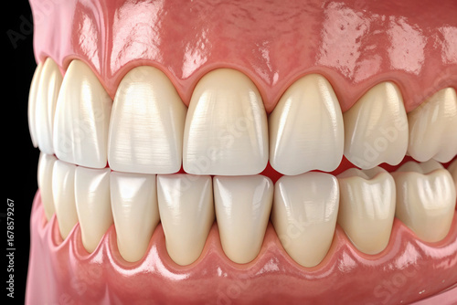 Detailed View of a Healthy Set of Teeth Showing Proper Alignment and Gum Health for Dental Education and Awareness