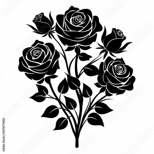 Floral Mystic Roses Bundle Silhouette Vector Design Isolated on White